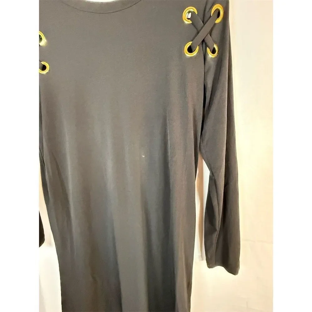 Michael Kors Dress Womens Size S Black Long Sleeve Shift Gold Grommet